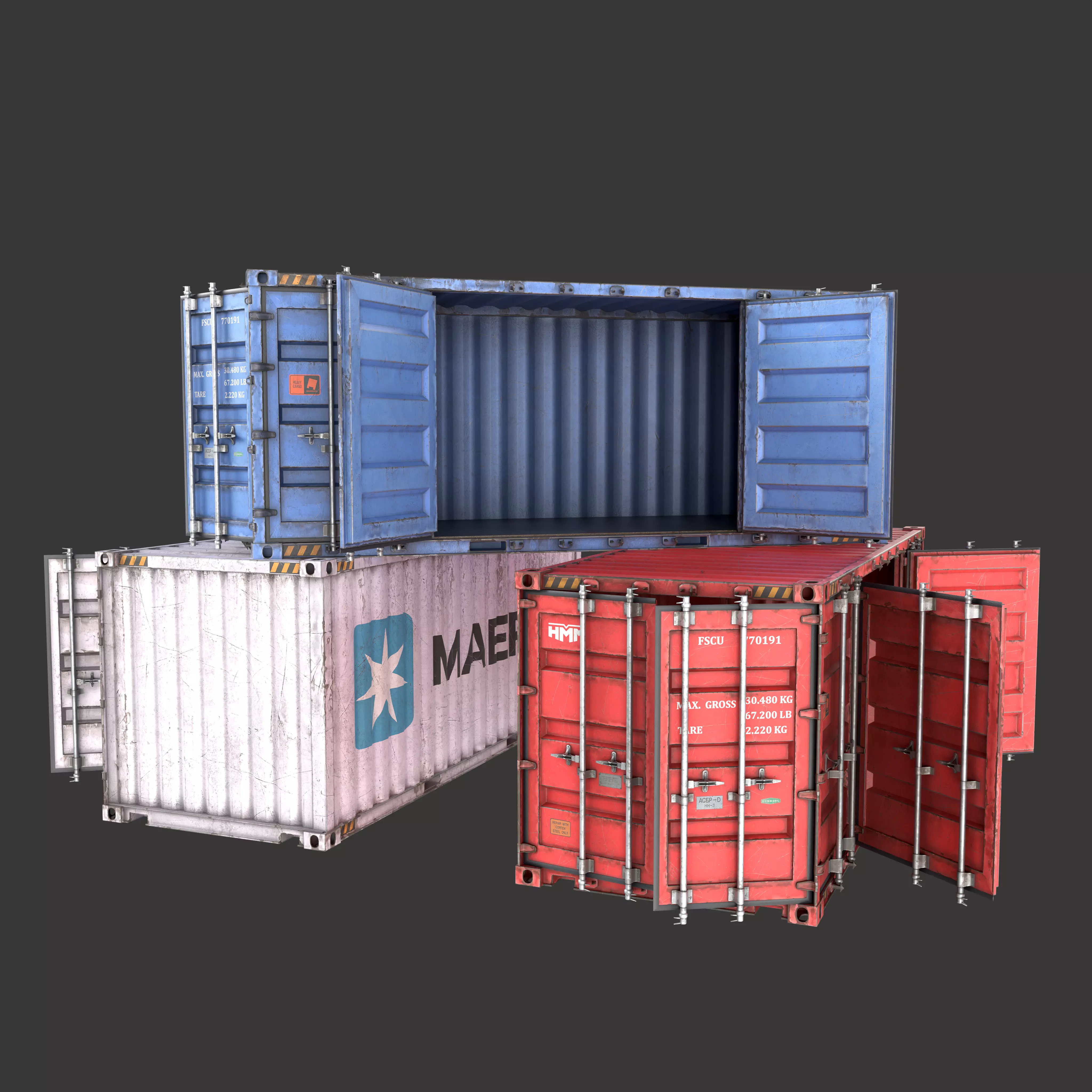Old 20FT Side Opening Shipping Container Low-poly 3d model Low-poly 3D model_0