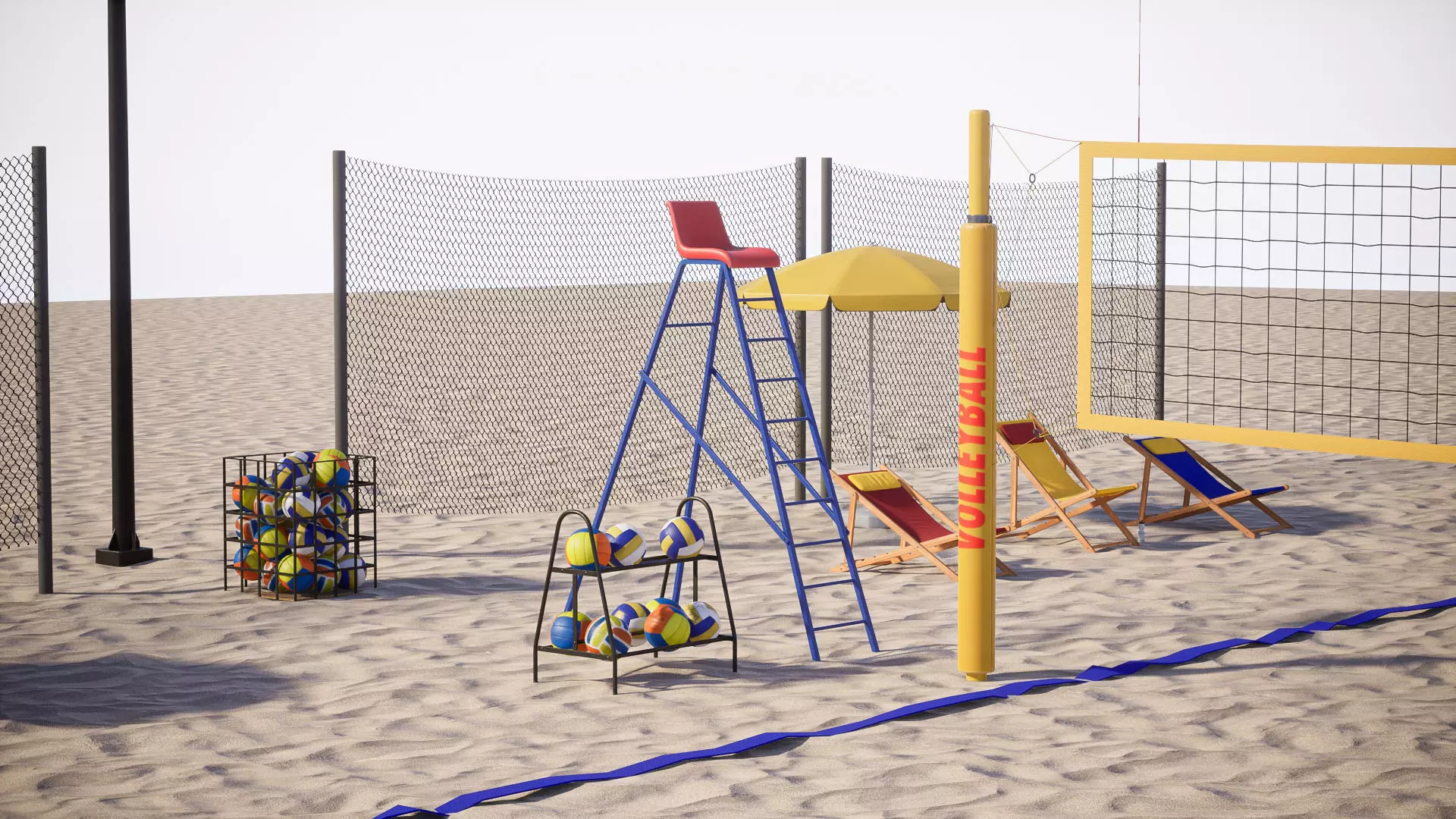 Beach Volleyball Set 1 Game Ready UE Low-poly 3D model_0