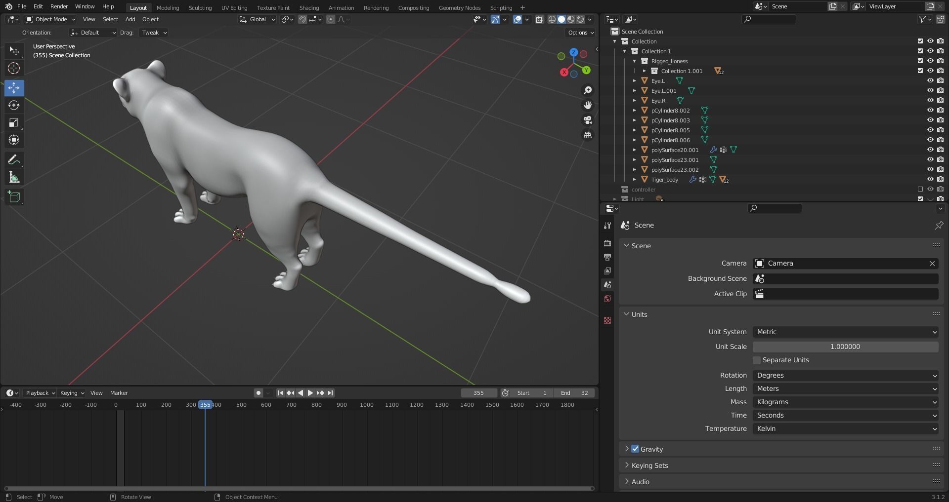 Fur Lioness V02 Rigged and Animation in Blender Low-poly 3D model_18