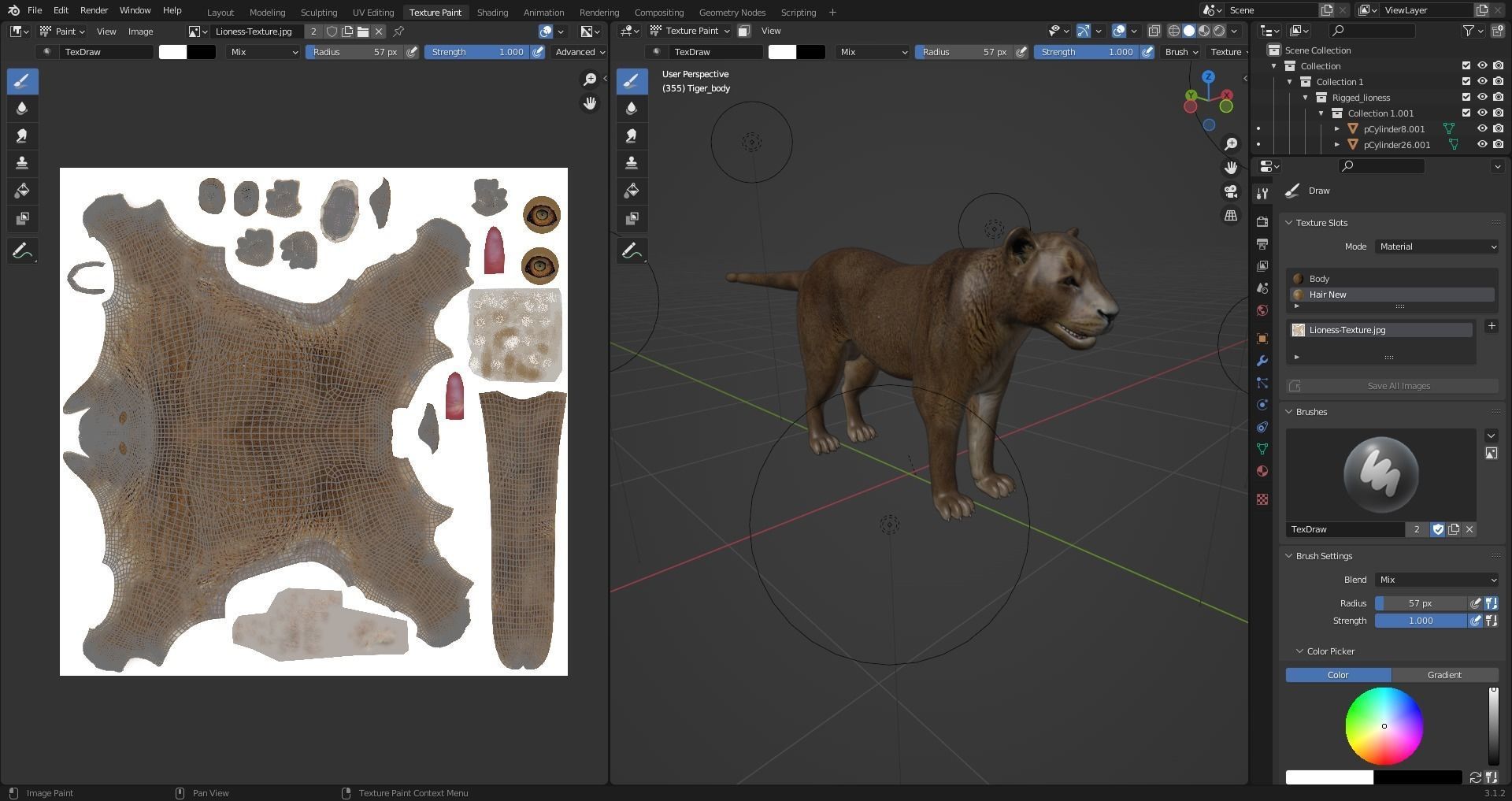 Fur Lioness V02 Rigged and Animation in Blender Low-poly 3D model_30
