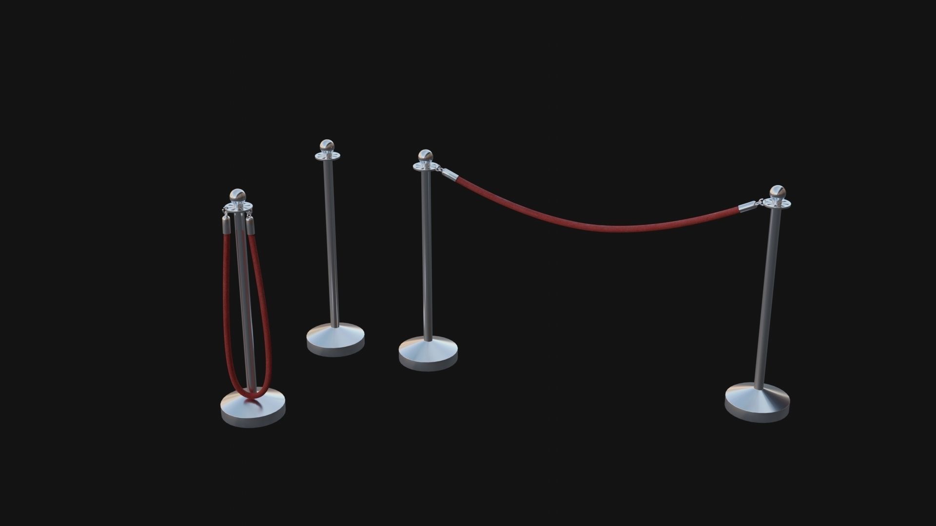 Crowd Control Stanchions 3D Model Low-poly 3D model_6
