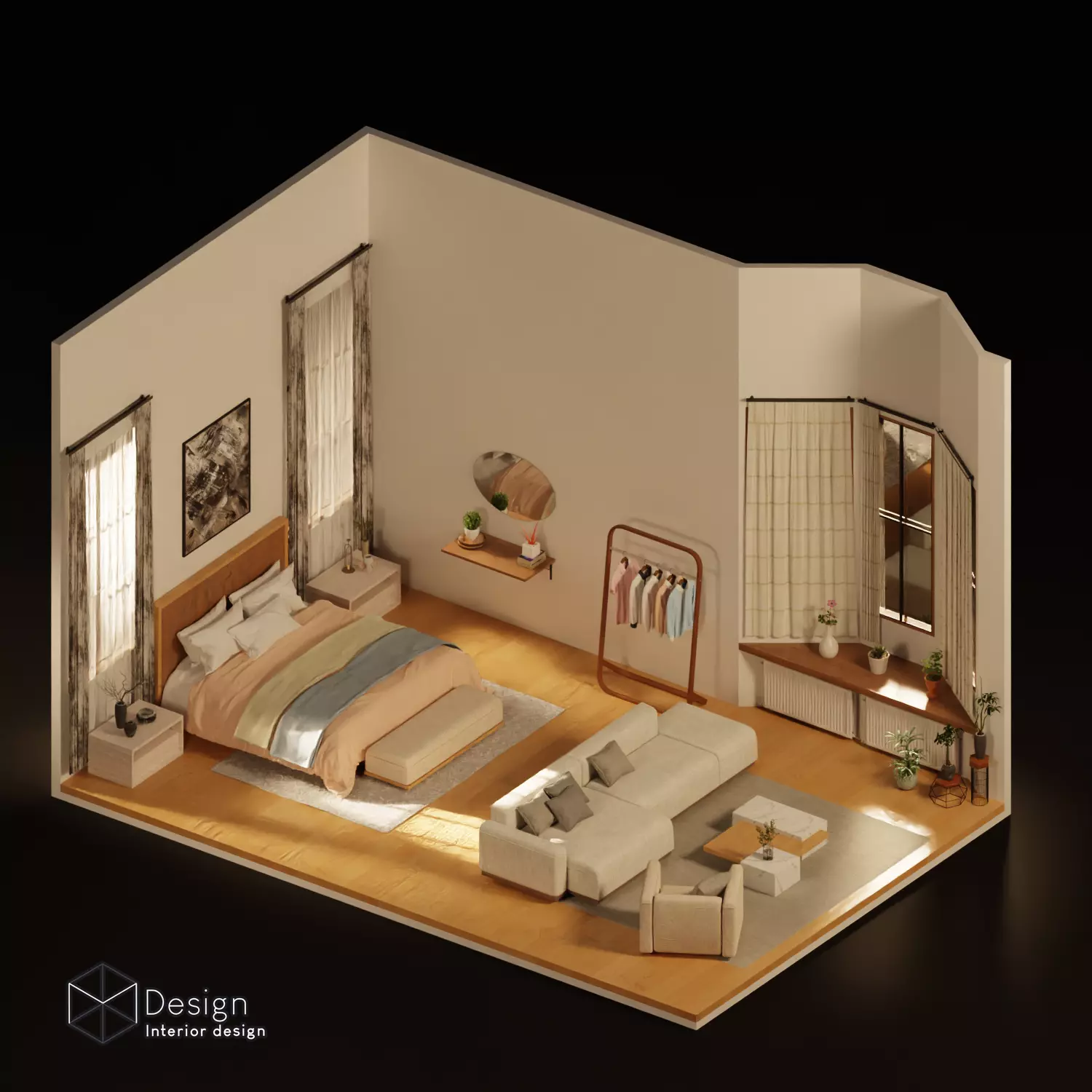 High poly isometric cute Living room 3D model 3D model_0