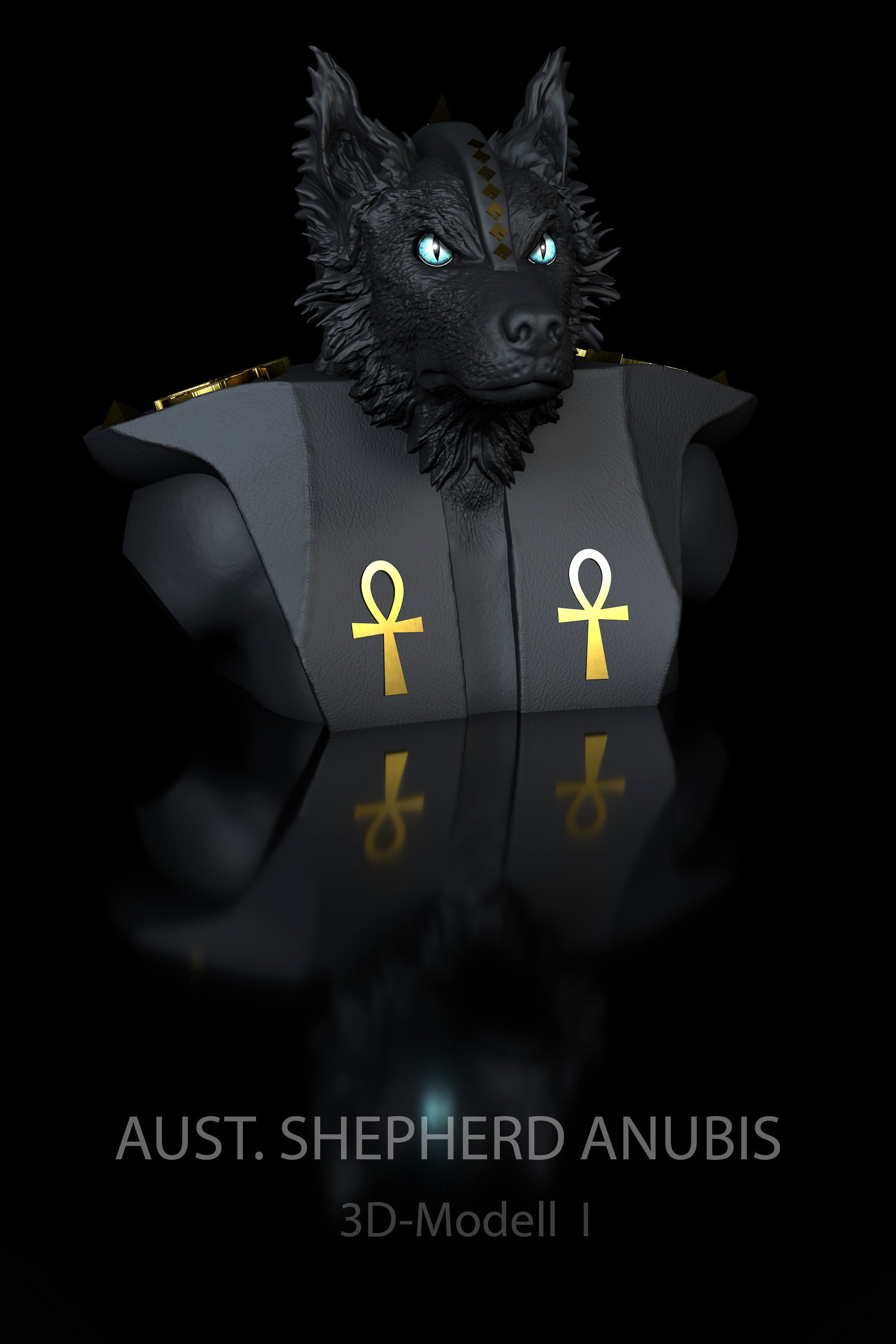 Dog Australien Border Anubis angry 3D print model_10