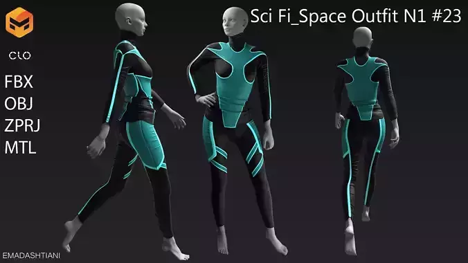  Sci Fi Space Outfit N1 23  Marvelous Designer  ZPRJ FBX OBJ MTL