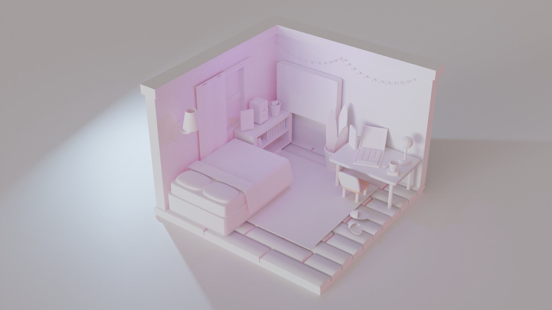 Isometric Bedroom Low-poly 3D model_1