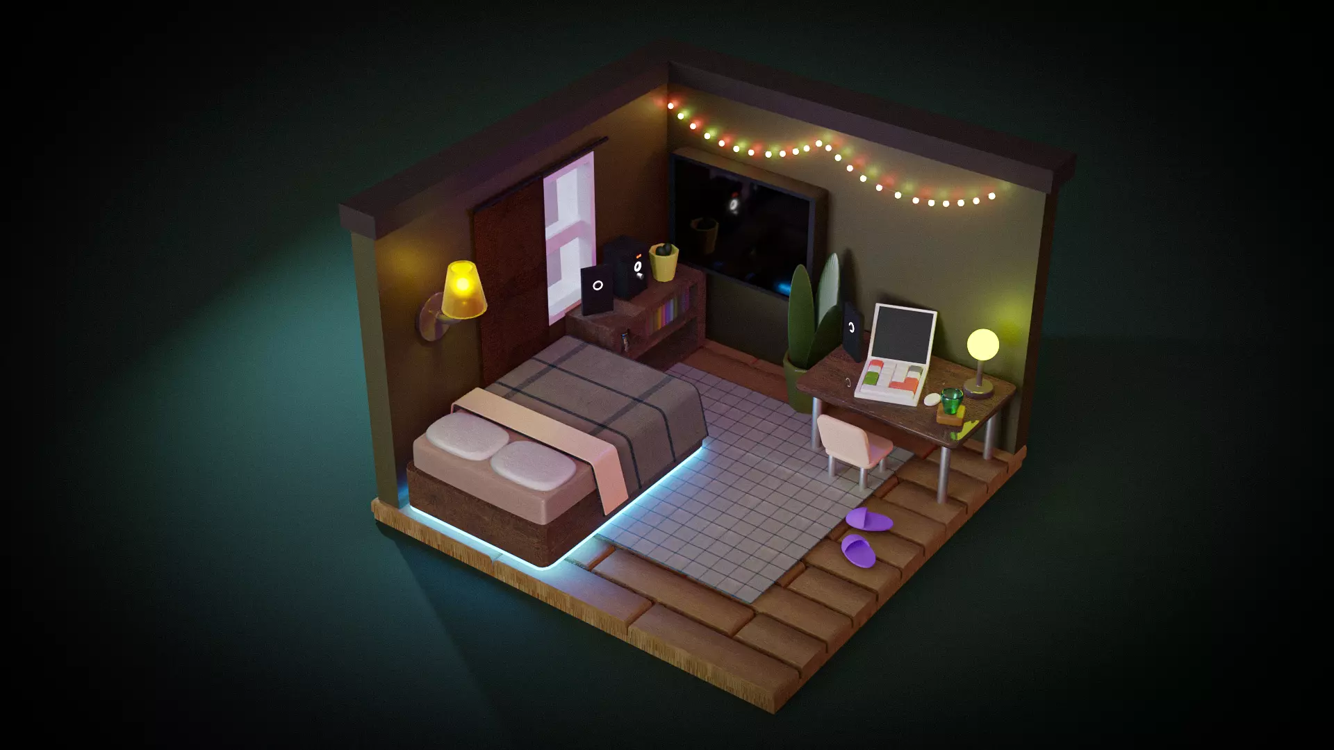 Isometric Bedroom Low-poly 3D model_0