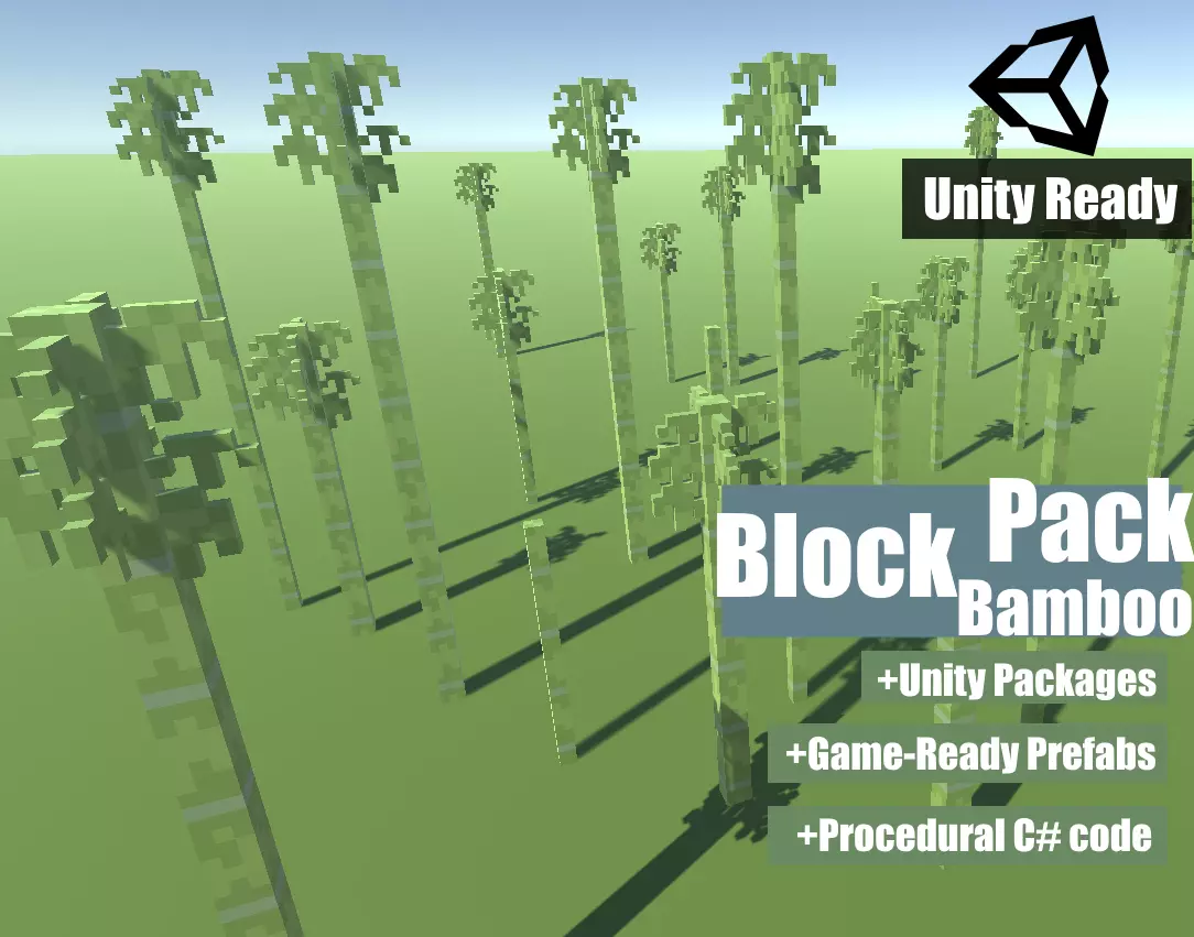 Block Pack Bamboo - block styled voxel bamboo Low-poly 3D model