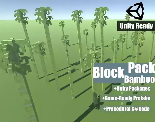 Block Pack Bamboo - block styled voxel bamboo Low-poly 3D model