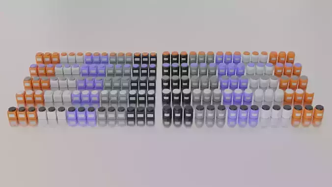 Industrial laboratory chemical containers with blank labels