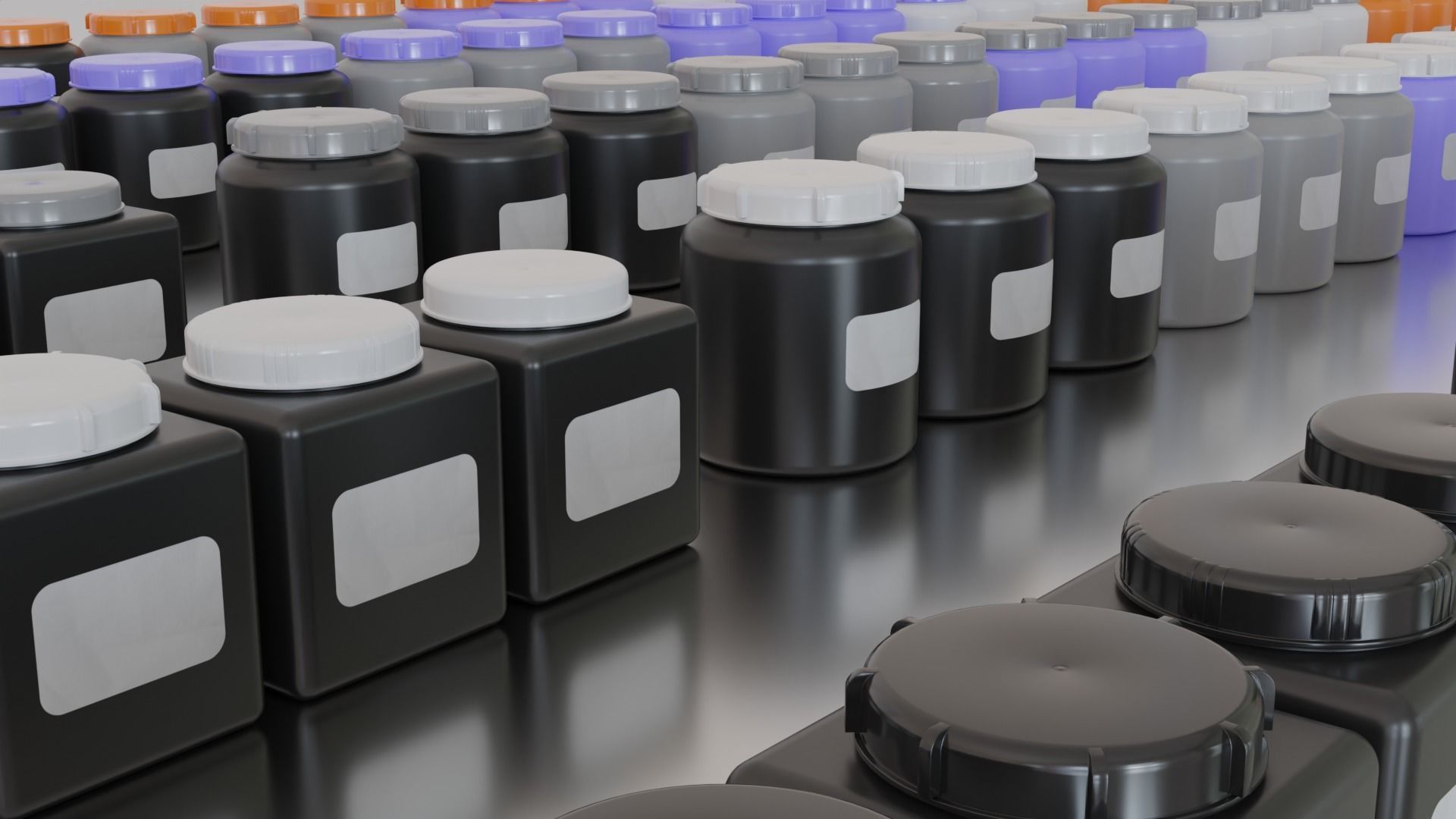 Industrial laboratory chemical containers with blank labels 3D model_3