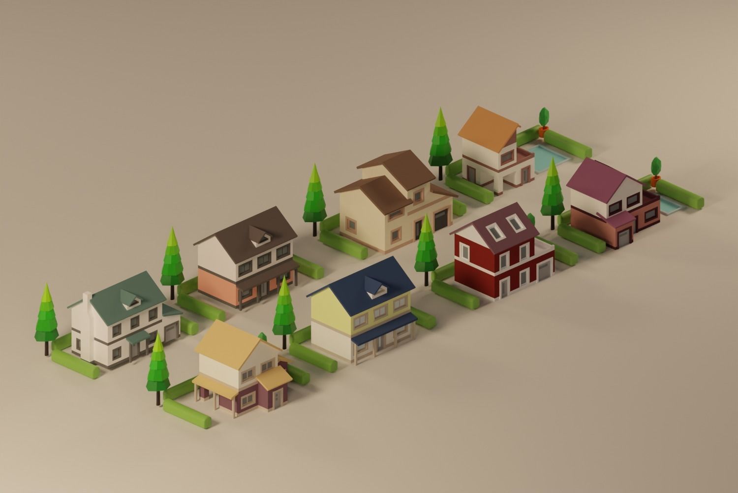 Low poly city houses pack  Low-poly 3D model_1
