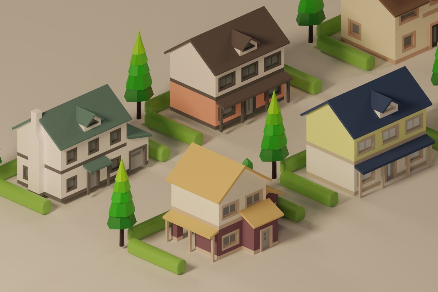 Low poly city houses pack  Low-poly 3D model_2