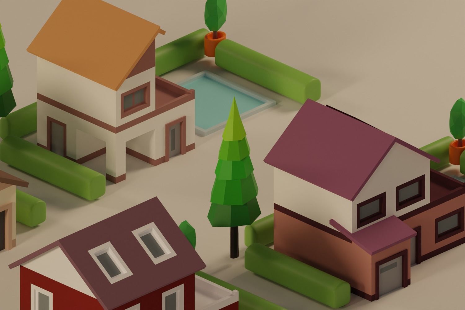 Low poly city houses pack  Low-poly 3D model_4