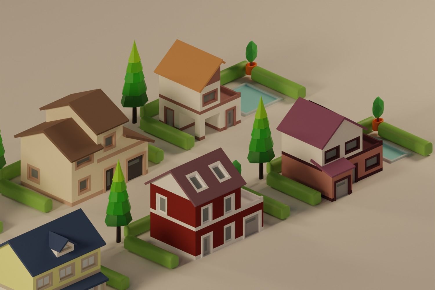 Low poly city houses pack  Low-poly 3D model_3