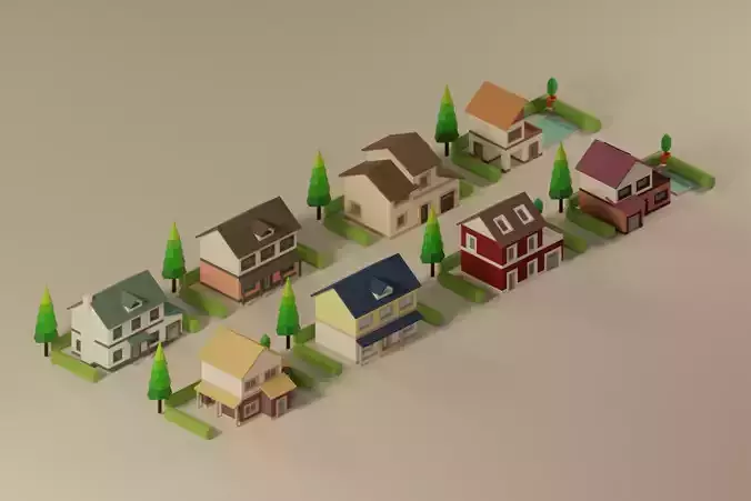 Low poly city houses pack  Low-poly 3D model