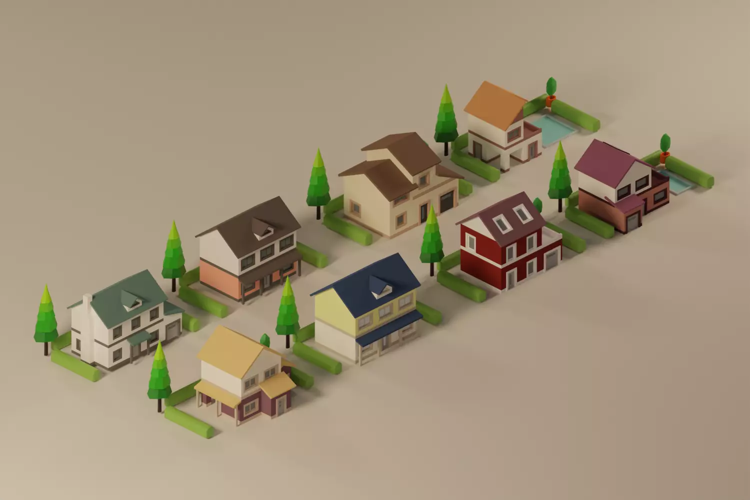 Low poly city houses pack  Low-poly 3D model_0