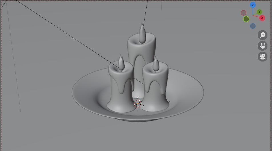 Candle three lit candles on silver plate 3D model_2