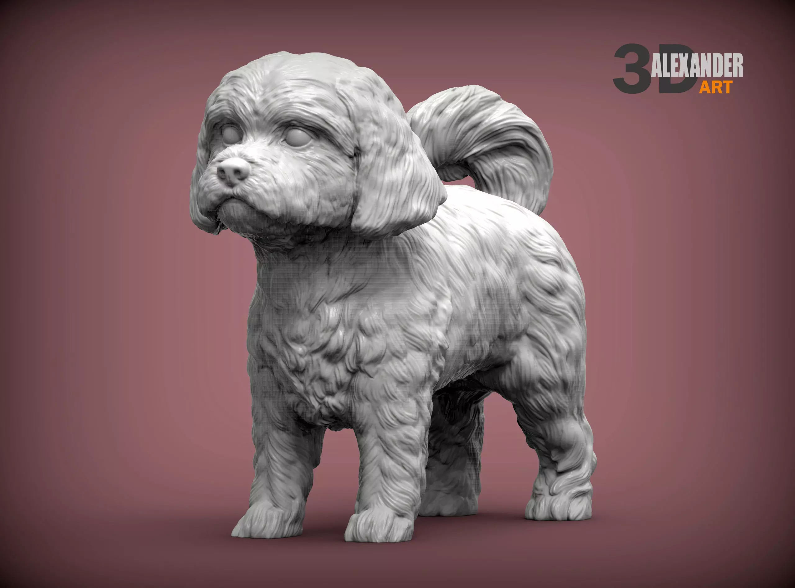 Maltese dog statue 3D print model_0