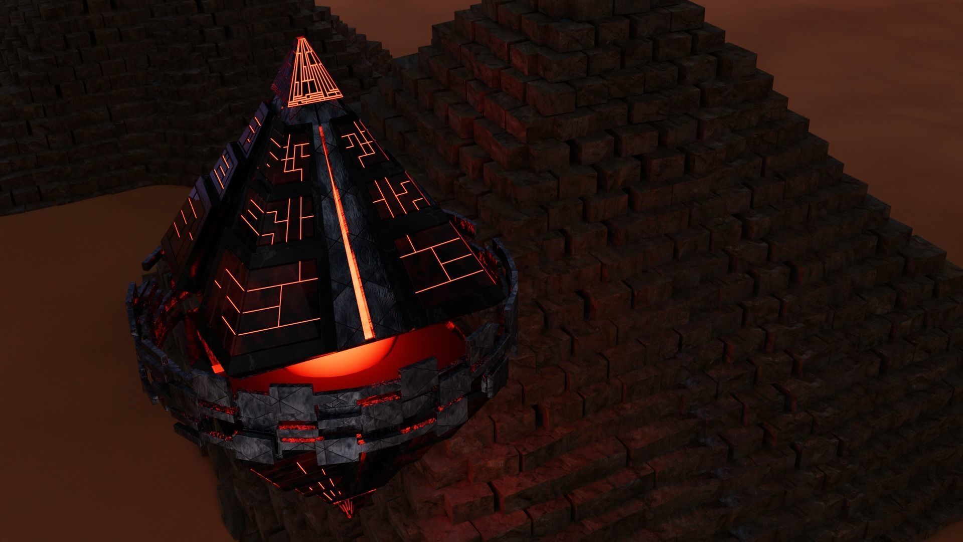 UFO 4 Pyramid Spaceship - Ovni - Flying Saucer Free 3D model_2