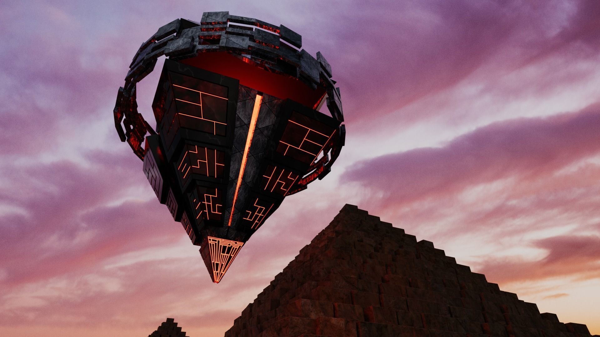 UFO 4 Pyramid Spaceship - Ovni - Flying Saucer Free 3D model_1