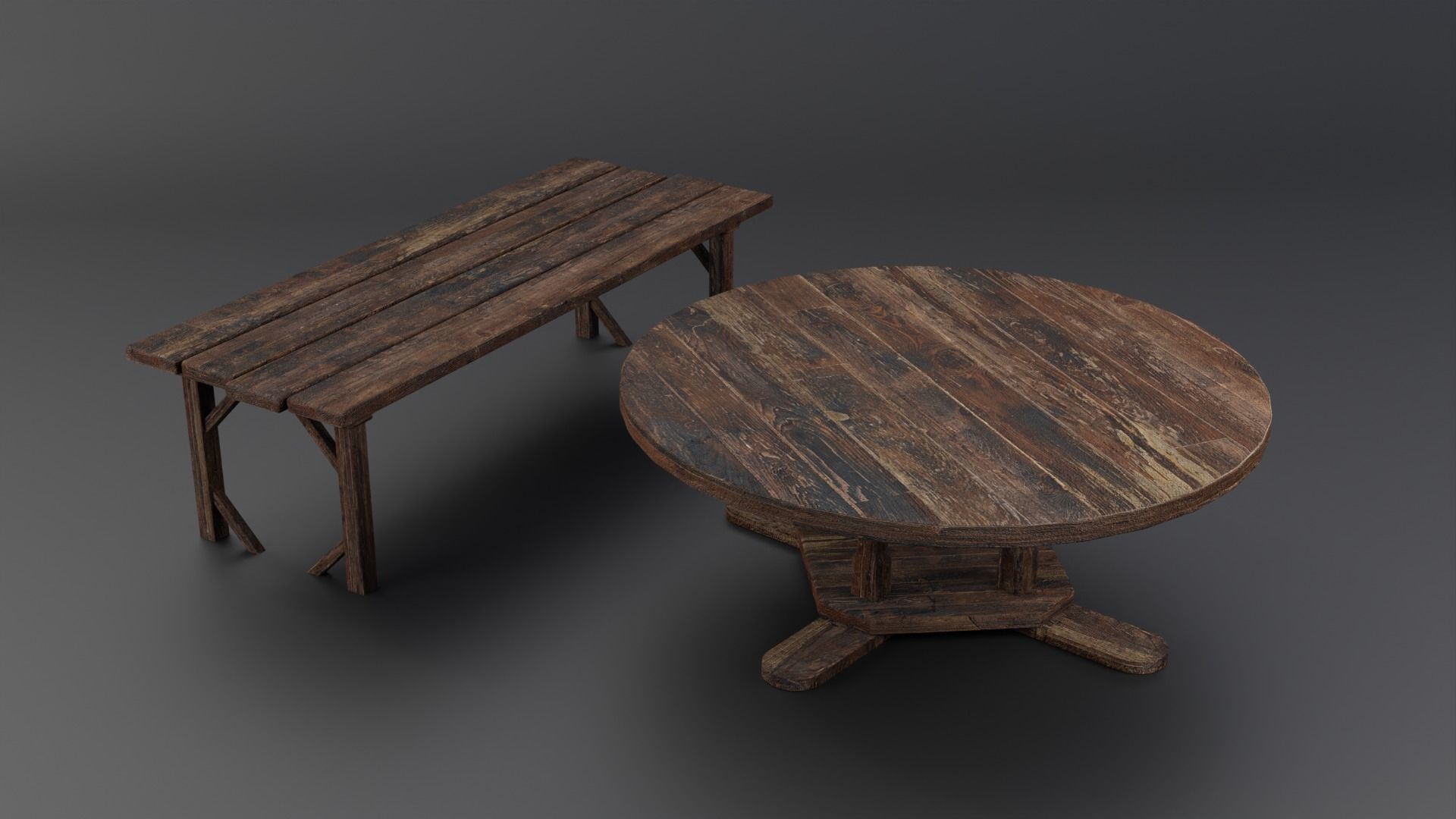 Medieval Tables and Chairs Low-poly 3D model_2