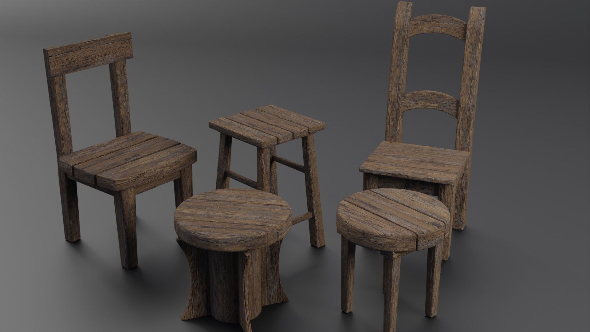 Medieval Tables and Chairs Low-poly 3D model_1