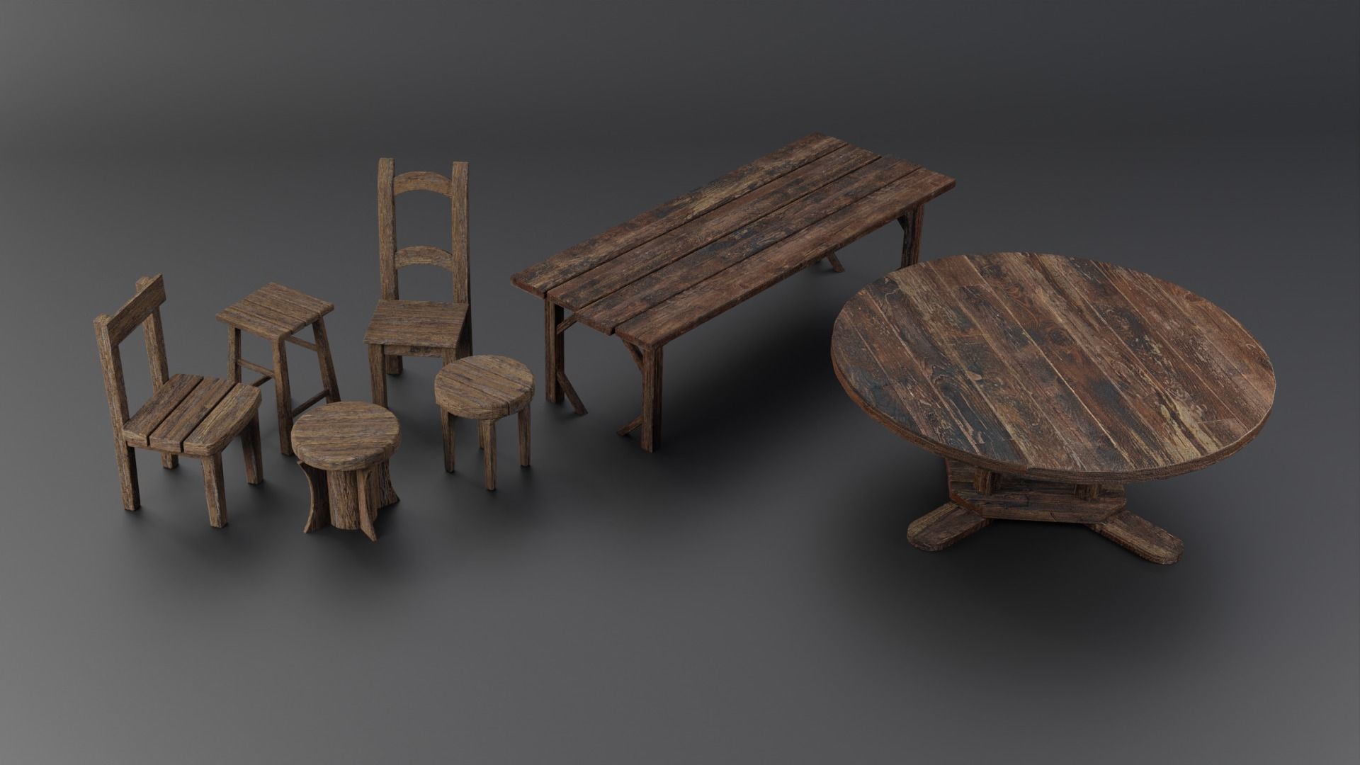 Medieval Tables and Chairs Low-poly 3D model_3