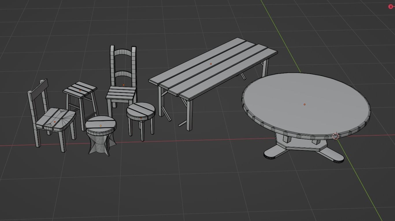 Medieval Tables and Chairs Low-poly 3D model_4