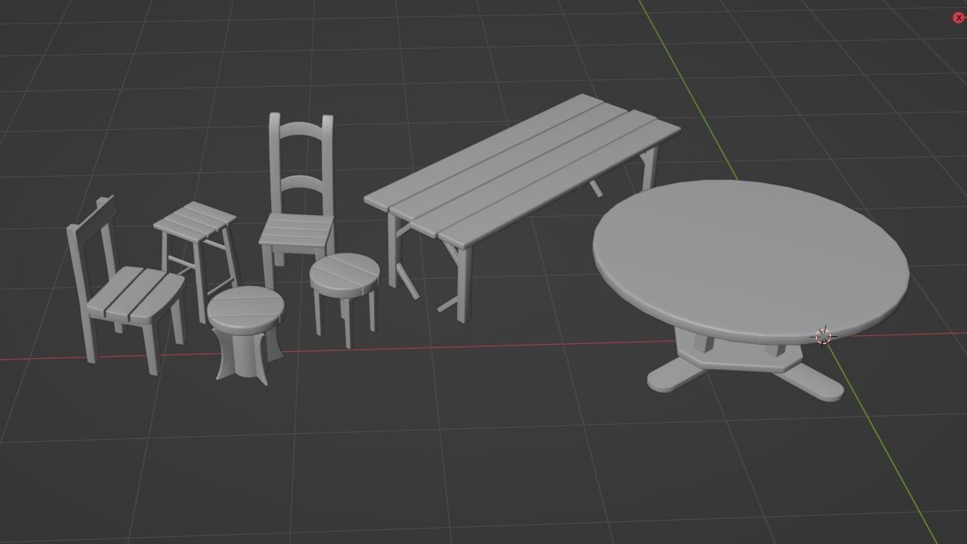 Medieval Tables and Chairs Low-poly 3D model_5