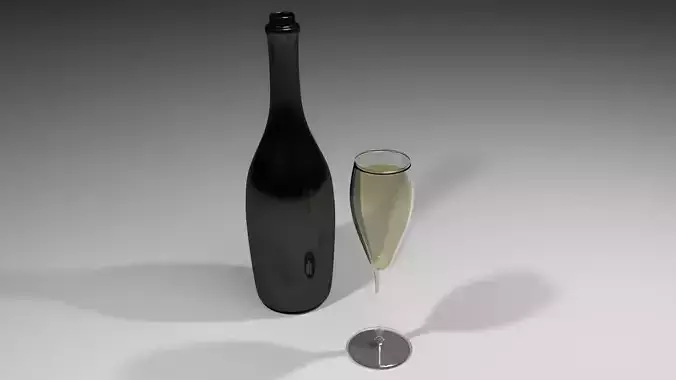Bottle with Glass - Champagne