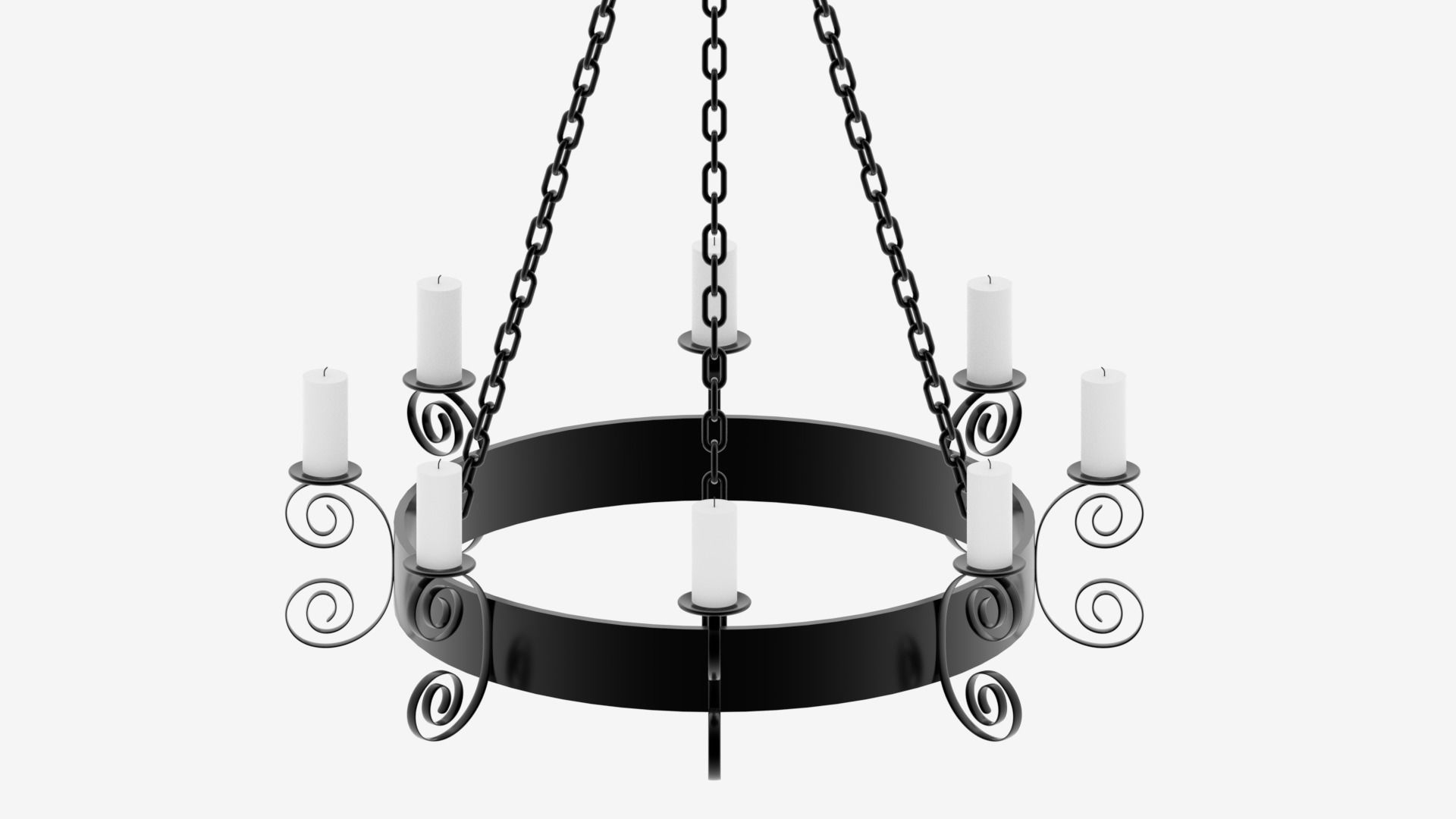 Medieval Chandelier with Candles 1 3D model_4