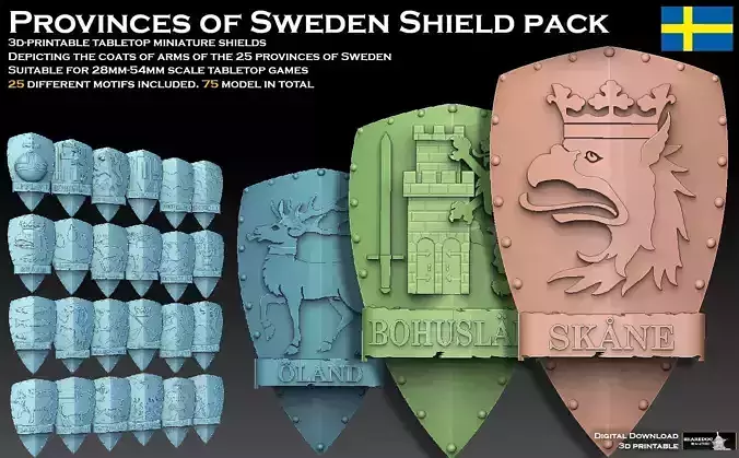 Provinces of Sweden Shield Pack 3D print model