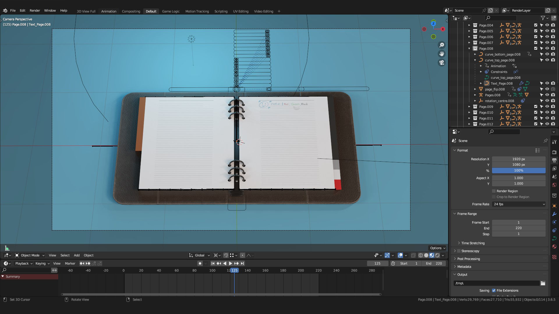 Rigged notebook-orginizer in a leather cover 3D model_3