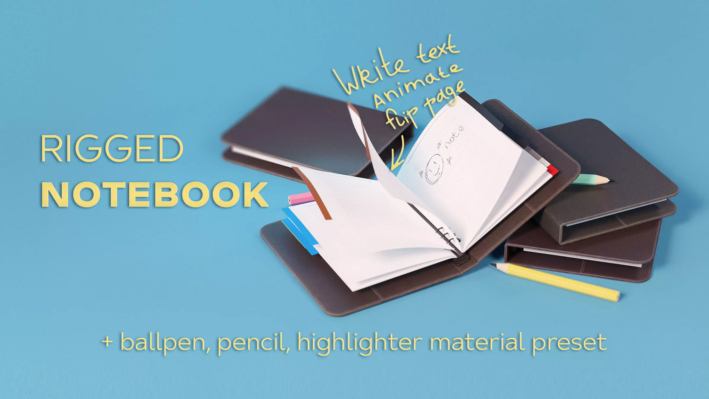 Rigged notebook-orginizer in a leather cover 3D model_0