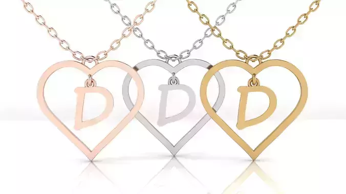 Jewelry Heart Alphabet Pendant D 3D print model