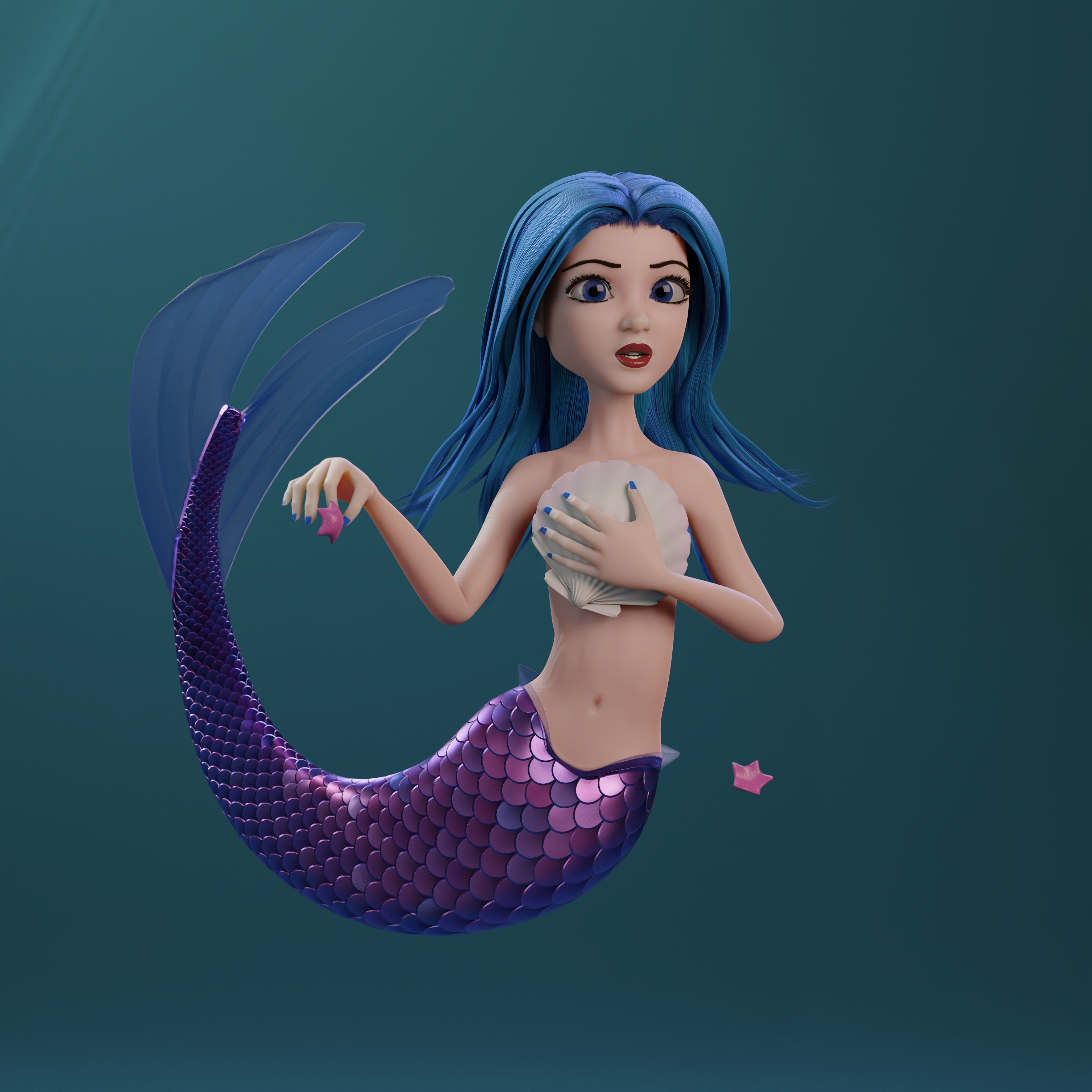Fully Rigged Fully Customizable Mermaid 3D model_3