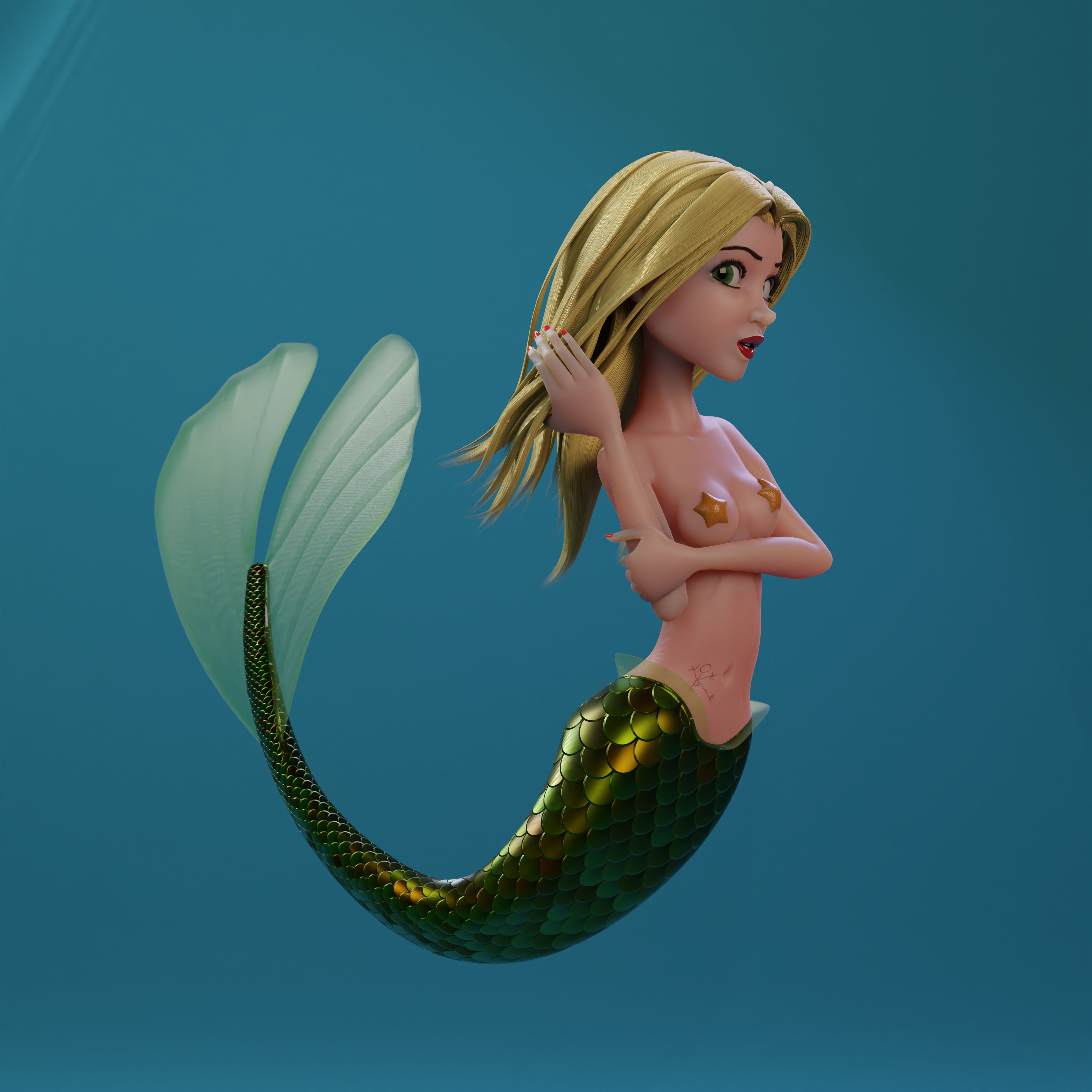 Fully Rigged Fully Customizable Mermaid 3D model_1