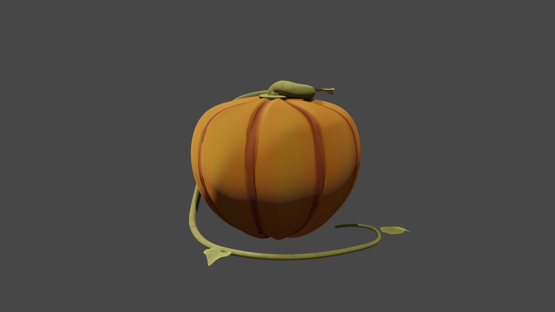 Pumpkin with leaves and vines Low-poly 3D model_3