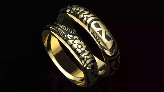 Pirate Skull Flowers ring with enamel 3D print model