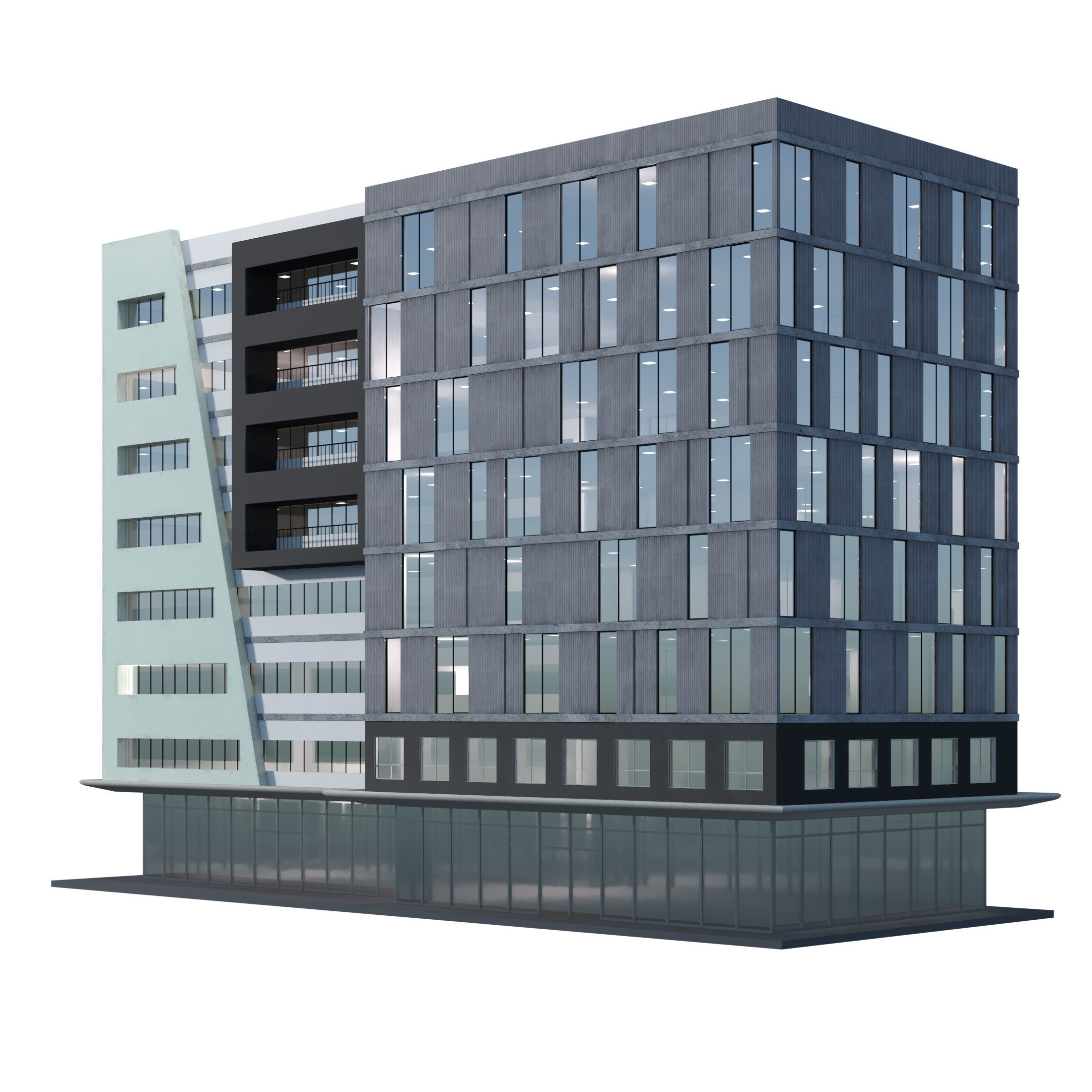 modern apartment building 02 3D model_1