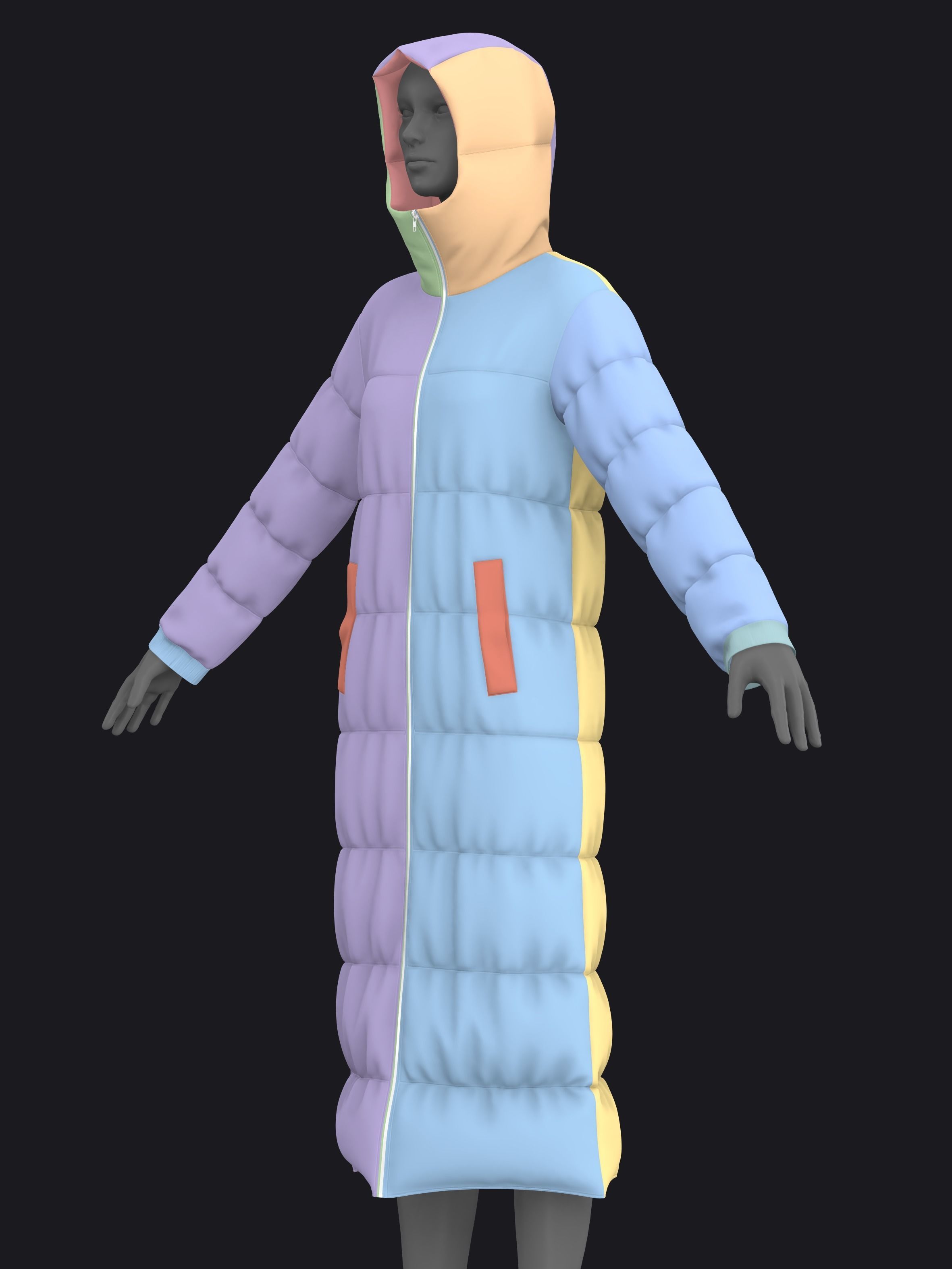BASIC FEMALE PUFFER COAT fv2 highpoly 3D model_3