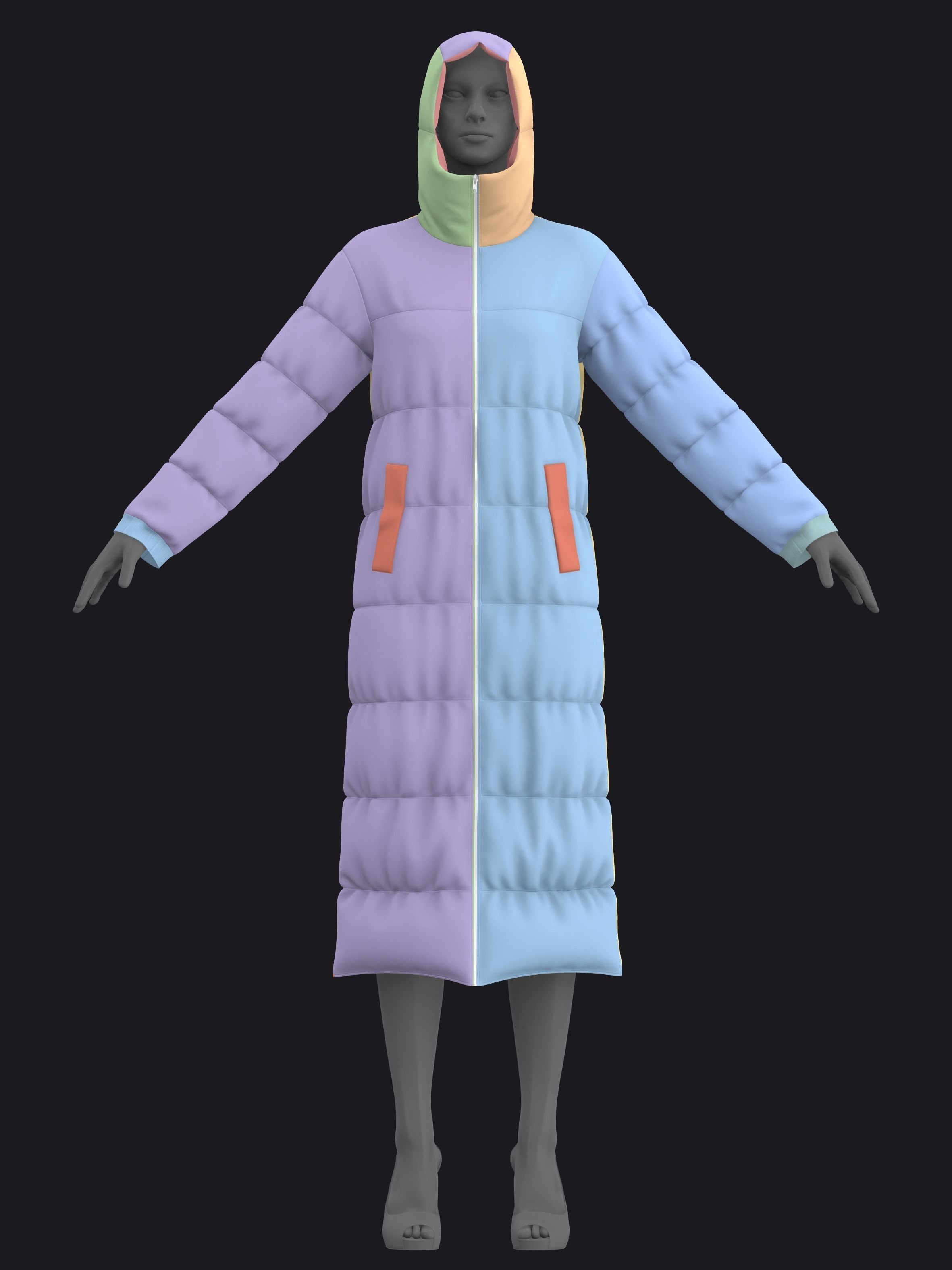 BASIC FEMALE PUFFER COAT fv2 highpoly 3D model_2