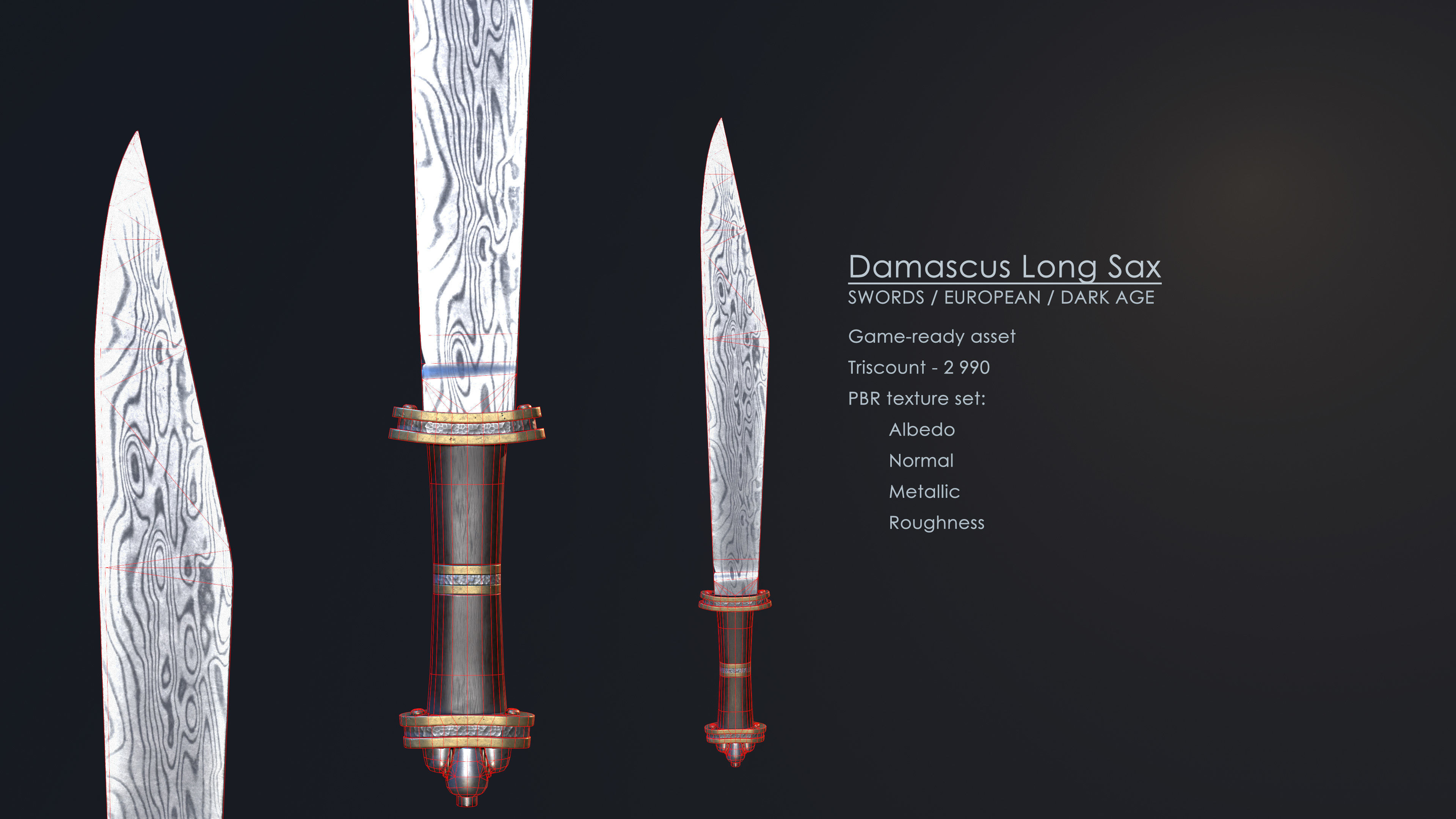 Damascus Long Sax Low-poly 3D model_4