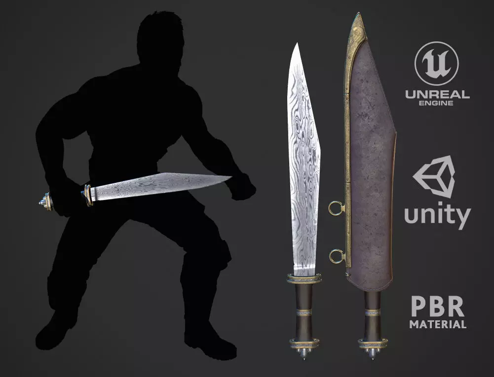 Damascus Long Sax Low-poly 3D model_0