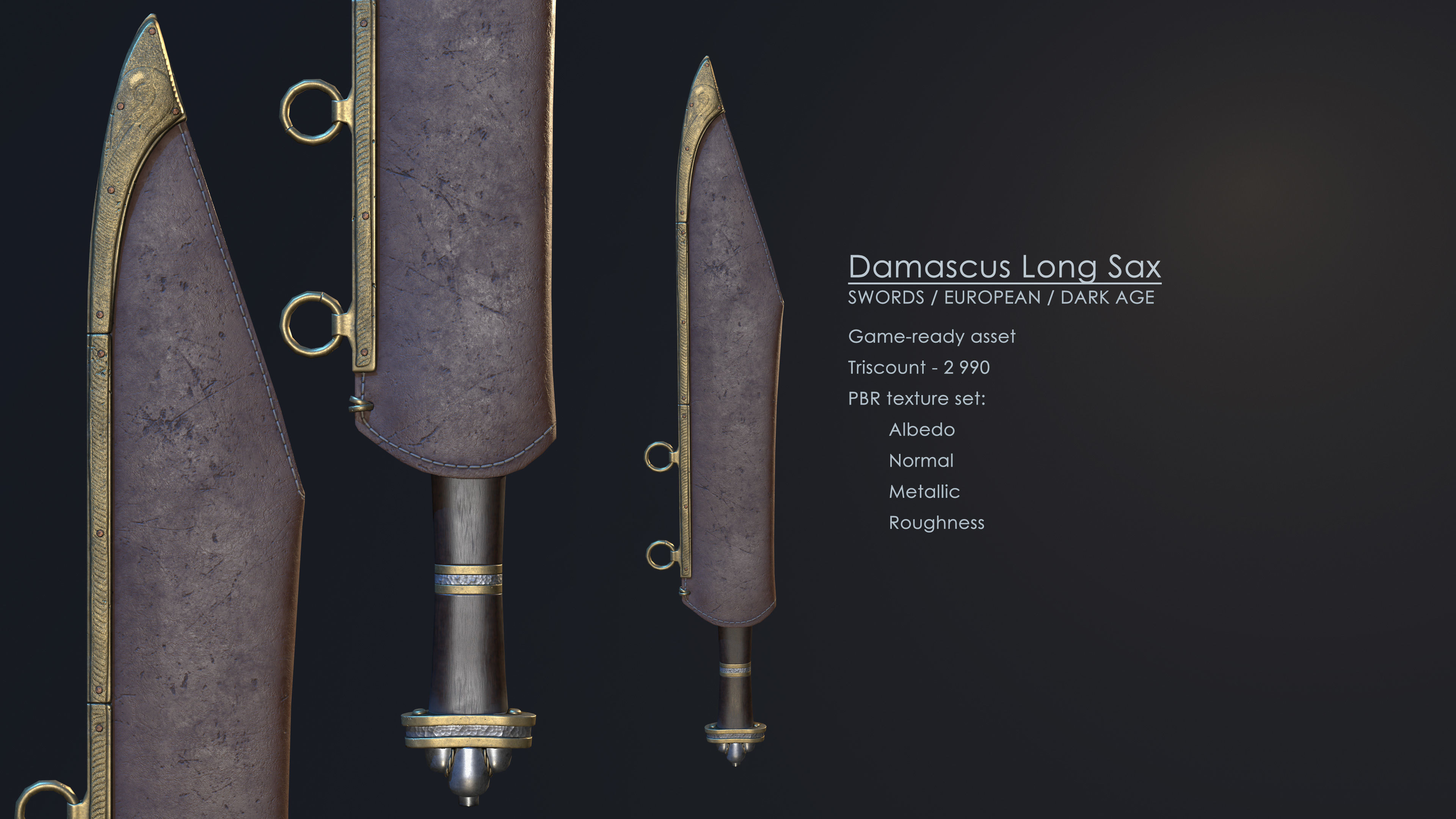 Damascus Long Sax Low-poly 3D model_1