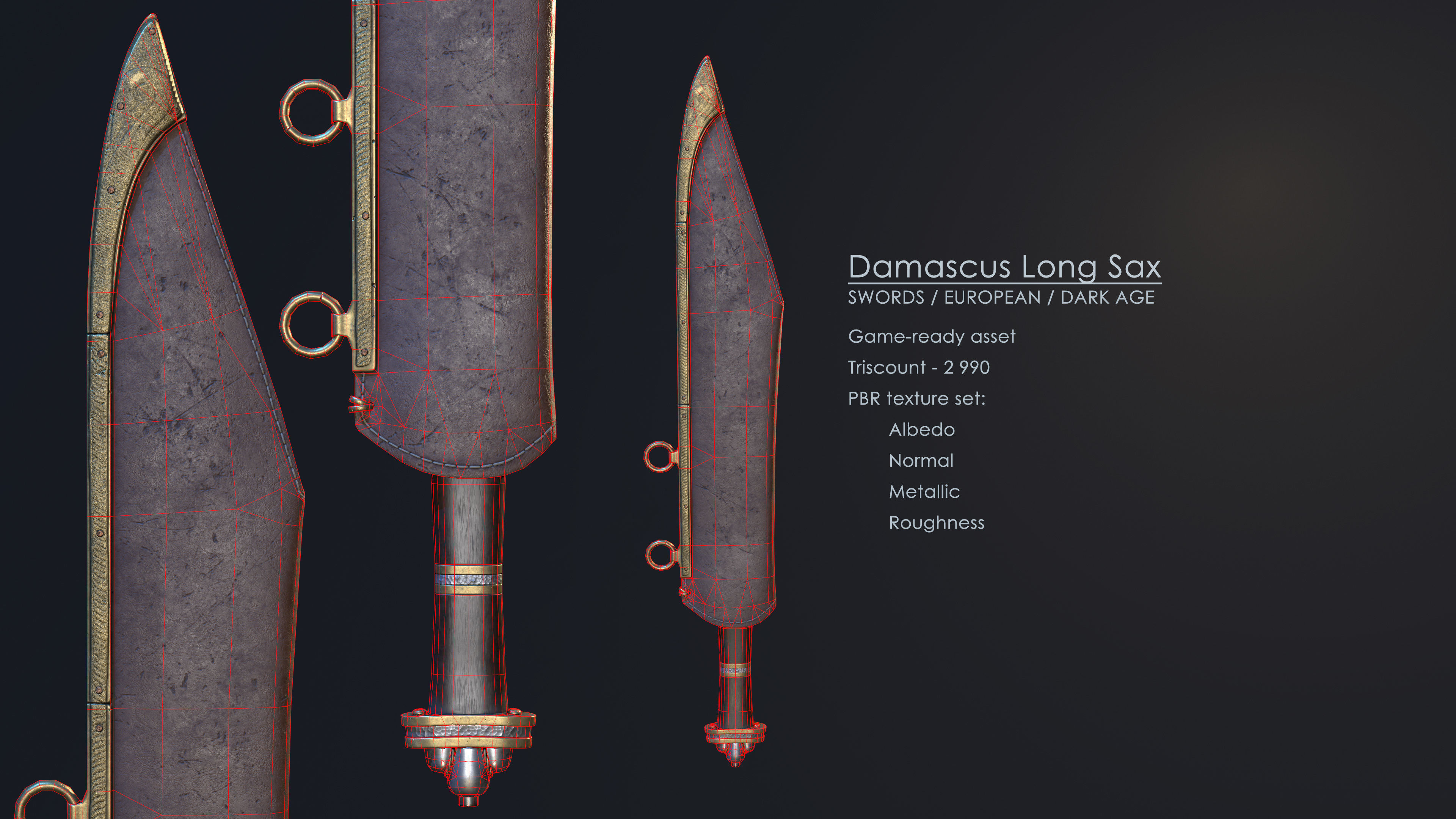 Damascus Long Sax Low-poly 3D model_2