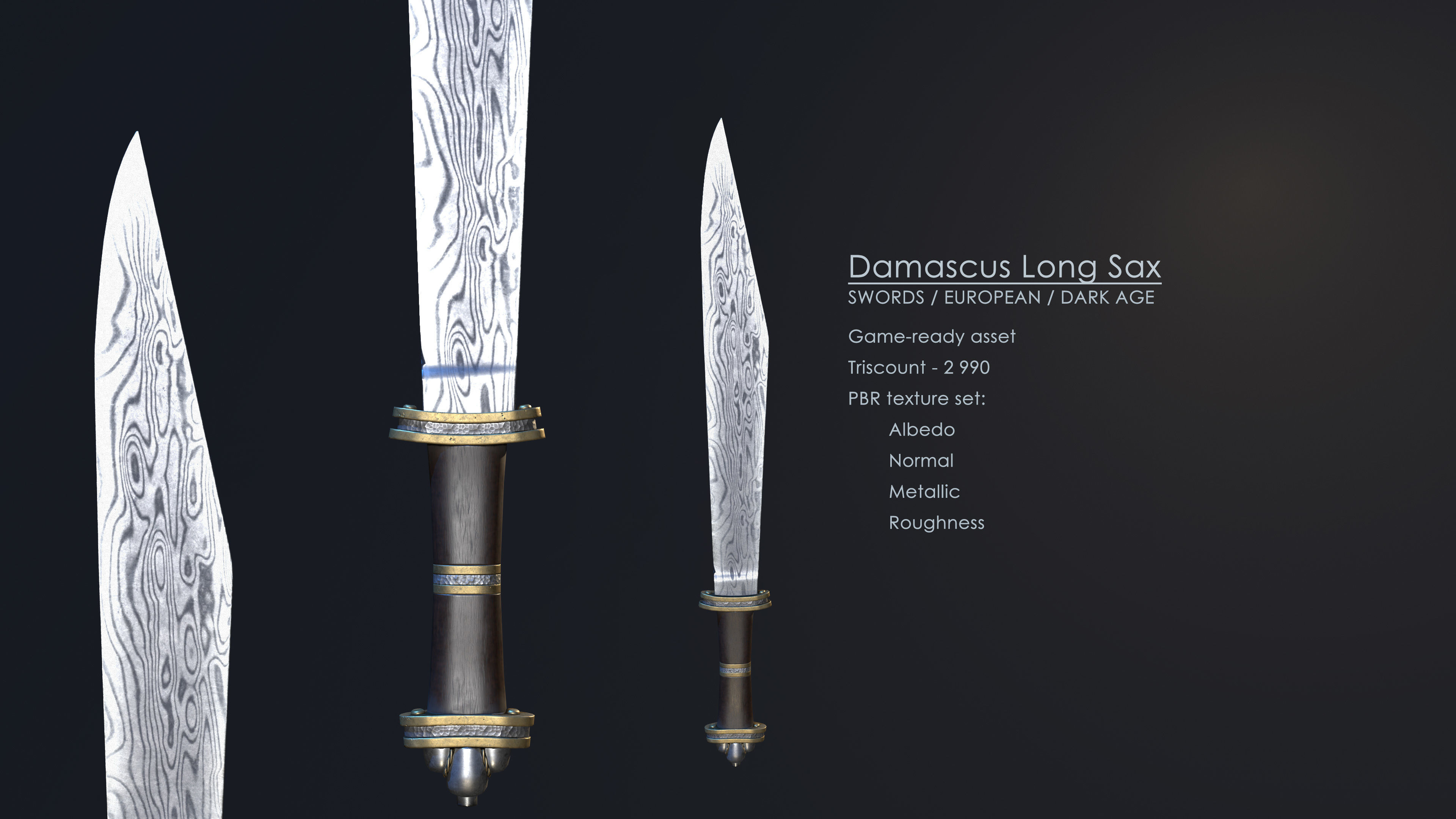 Damascus Long Sax Low-poly 3D model_3