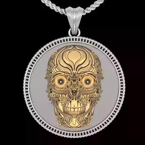 Ornamental skull pendant silver gold printable jewelry 3D model