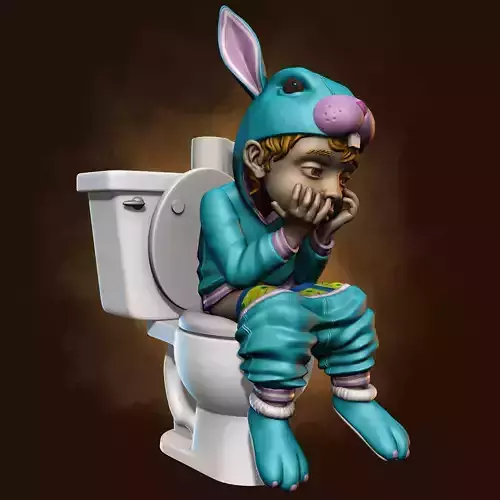 Rabbit kid in the toilet  3D print model