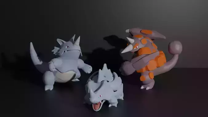 Rhyhorn Rhydon and Rhyperior 3D print model